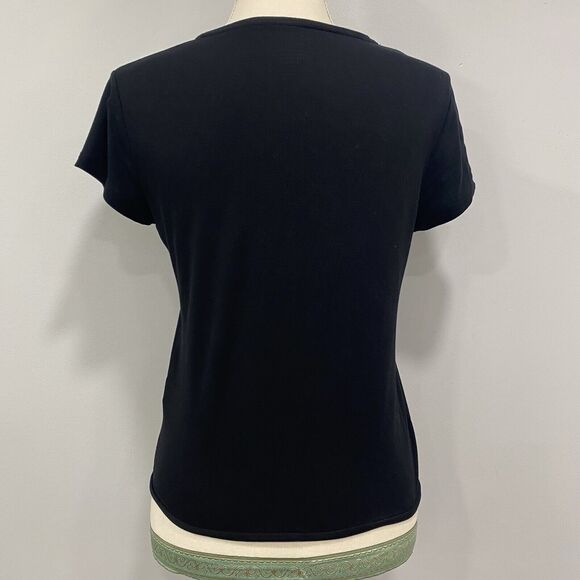 MAJESTIC PARIS L Black Super Washed Soft Touch Open Tie Front Short Sleeve Top 4 - Picture 12 of 12